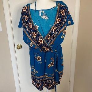 Turquoise Floral Boho Wrap Romper